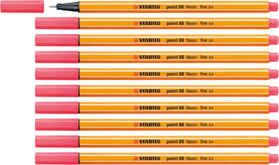 STABILO point 88 - Premium Fineliner - Fine 0,4 mm – Neon Rood – Doos 10 stuks