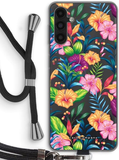Case Company® - Hoesje met koord geschikt voor Samsung Galaxy A04s hoesje met Koord - Tropisch 2 - Telefoonhoesje met Zwart Koord - Bescherming aan alle Kanten en Over de Schermrand