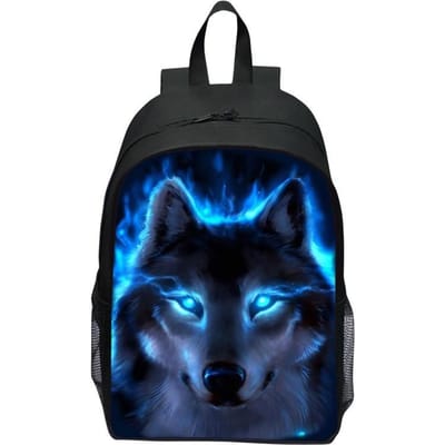 16 inch kinderrugzak Magische Wolf voor jongens, meisjes, leerlingen van de basis- en middelbare school rugzak kleuterrugzak black