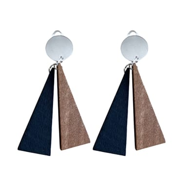 Clip oorbellen -Saheli -Duo- bruin -zwart -zilverkleur-geen gaatje- Charme Bijoux
