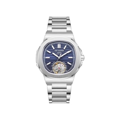 Lee Cooper LC08227.390 - Horloge - Polshorloge - Analoog - Automatisch - Mannen - Heren - Stalen band - Metaal - Rond - Skeleton - Strepen - Cijfers - Zilverkleurig - Goudkleurig - Donkerblauw - Wit - Roos