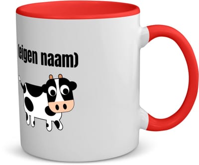 Akyol - kleine koe met eigen naam koffiemok - theemok - rood - Koe - boeren/koeien liefhebbers - iemand die houdt van koeien - verjaardag - cadeau - kado - geschenk - 350 ML inhoud