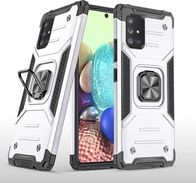 Hoesje Geschikt Voor Samsung Galaxy A71 Hoesje - Heavy Duty Armor hoesje Zliver - Galaxy A71 4G silicone TPU hybride hoesje Kickstand ringhouder met Magnetisch Auto Mount