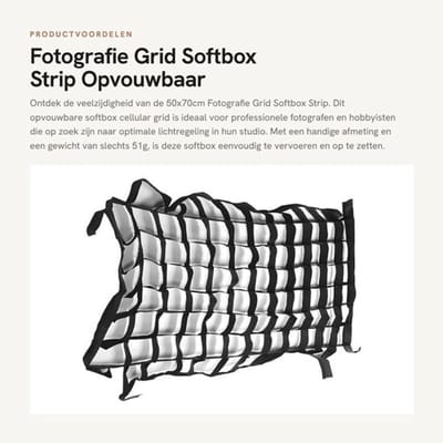 Softbox 50x70cm - Softbox Set - Opvouwbare Softbox - Cellular Grid - Fotografie Accessoires - Lichtgewicht Nylon - Fotografie Lichtbak