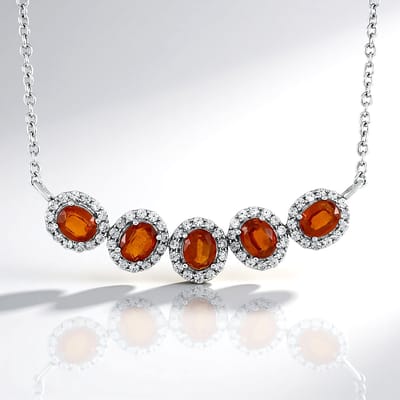 Cavill - Zilveren Halsketting 925 Sterling met Oranje Kyaniet 2,18 ct en Zirkoon 0,70 ct - Ovaal - Rhodium Gecoat - Handgemaakt Elegant Sieraad