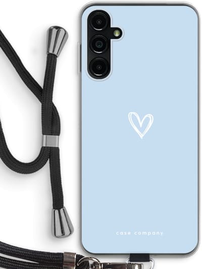 Case Company® - Hoesje met koord geschikt voor Samsung Galaxy A14 hoesje met Koord - Klein Hart Blauw - Telefoonhoesje met Zwart Koord - Bescherming aan alle Kanten en Over de Schermrand
