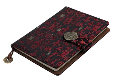 Notebook Chinese Yun Brocade - Journal - Dagboek - Zwart Rood - Hardcover met magneet slot - 22 x 15 cm.