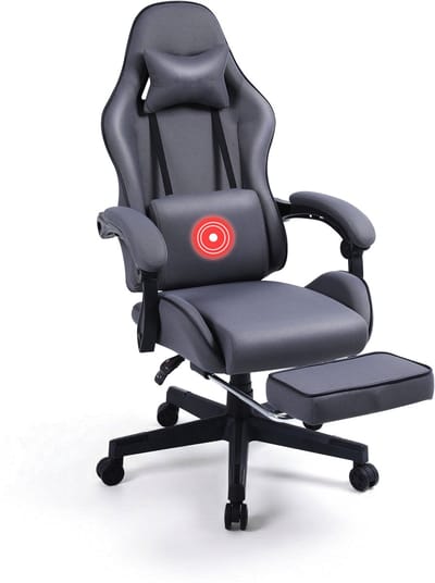 VDD - gamestoel met voetsteun - padded armsteunen - hoogte verstelbaar - massage kussen – grijs