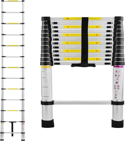 380cm Telescopische Ladder, Aluminium Uittrekbare Ladder, Multifunctionele Telescoopladder met 13-traps & Antislip Staande, Ladder Belastbaarheid 150KG, Zilver Inklapbare Ladders, NAIZY