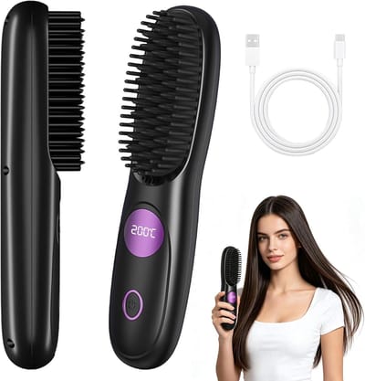 longziming - Draadloze Haarborstel Stijltang - Keramische Haar Styling Kam - Oplaadbare Haar Straightener Borstel - 3-Staps Temperatuurregeling - LED-LCD Scherm - Hoogwaardig Keramisch Materiaal - 1 Stuk