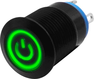 ProRide Metalen Drukschakelaar ON-OFF - 12mm - Spatwaterdicht - 12V/24V - LED Indicatie Groen