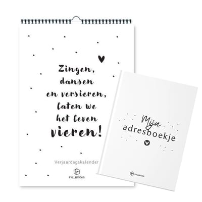 Fyllbooks Verjaardagskalender met Adresboekje Voordeelset – Zwart-wit – Quotes