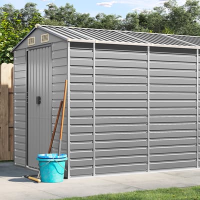 vidaXL - Tuinhuis - Lichtgrijs - 191x470x198 - cm - Gegalvaniseerd - Staal