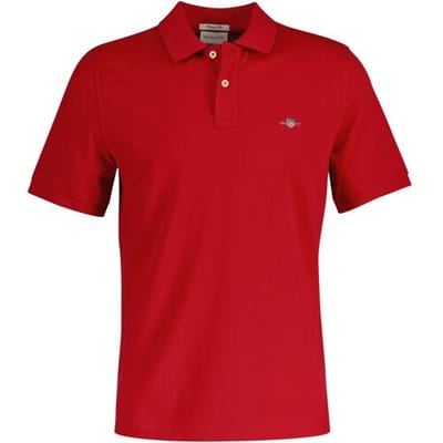 Gant Polo Fine Shield Short Sleeve Piqué Uni Ruby Red / male