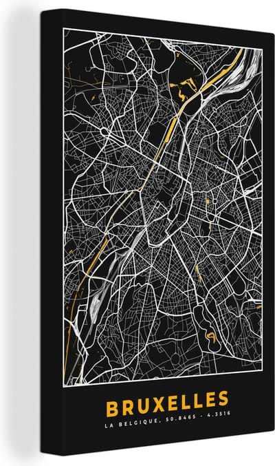 Canvas Schilderij Brussel - Stadskaart - Goud - Kaart - Plattegrond - 20x30 cm - Wanddecoratie