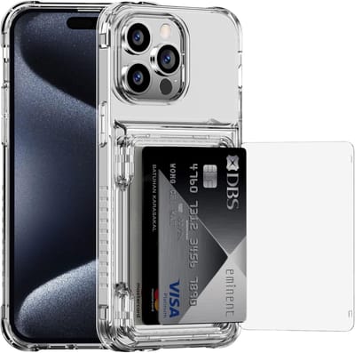 Hoesje Geschikt Voor iPhone 15 Pro Max Anti-Schok Transparante Hard Silicone Case met 3 Kaartsleuven