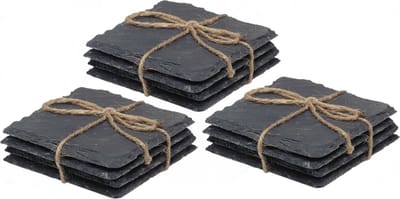 Cuisine Elegance - 48x stuks leisteen onderzetters - vierkant - antraciet - 10 cm