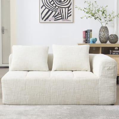 STILVORA Sofa - Comfortabel 2-zits - Geen Montage Vereist - Met Zijzakken En Kussen - Voor Woonkamer - Chenille - Beige