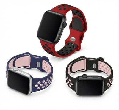 3-pack sportieve silicone horlogebanden geschikt voor Apple Watch 42mm (serie 1 / 2 / 3) / 44 mm / 45 mm / 46 mm (serie 10 / 11) / 49 mm (Ultra 1 / 2 / 3) – geperforeerde ademende sportband – kleurrijke vervangende smartwatch band