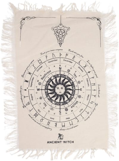 Ancient Witch Pendulum Divination Cloth - Sun Face - Natural & Black