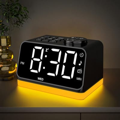 Digitale wekker met dubbel alarm, FM-radio en USB-oplaadpoorten - kleurrijke wekker met snoozefunctie in zwart