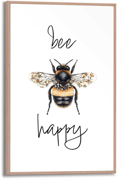 Schilderij Bee Happy - 30 x 20 - Hout - REINDERS