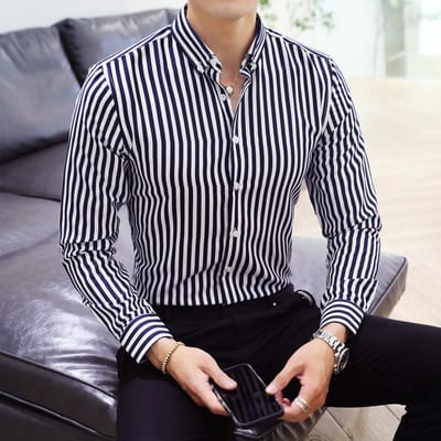 Gestreept Shirt Heren Shirt Lange Mouw Mode Jeugd Student Slim Shirt 4XL