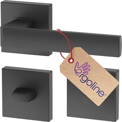 Grafieten Deurbeslag ERGO, Deurbeslag set Binnendeur, Deurklink Set, Deurklink Op Vierkante Rozet met WC-rozet/badkamer, Deurkruk, Incl. Bevestigingsmateriaal - Terugslagveer