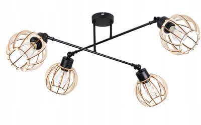 Loft Houten Hanglamp Verstelbaar Zwart 4xE27