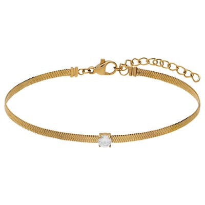 Lucardi - Dames Stainless steel goldplated armband herringbone zirkonia - Armband - Staal - Goudkleurig - 19.50 cm