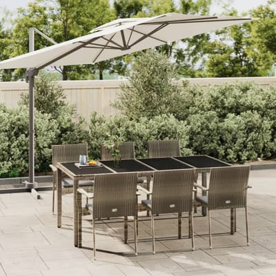 vidaXL - 7-delige - Tuinset - met - kussens - poly - rattan - grijs