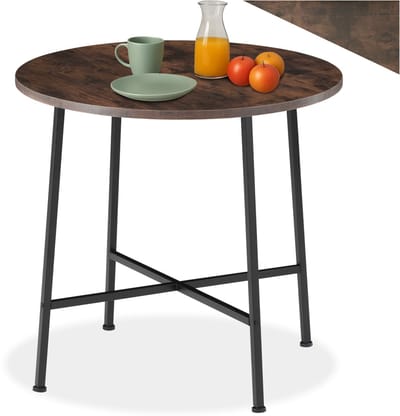 tectake® Ronde Eettafel – Kleine Keukentafel – 80 x 76 cm (Ø x H) – Industrieel Design – Houten Tafel voor Keuken, Eetkamer, Woonkamer & Kantoor – Zwart Metaal Frame - donkerbruin