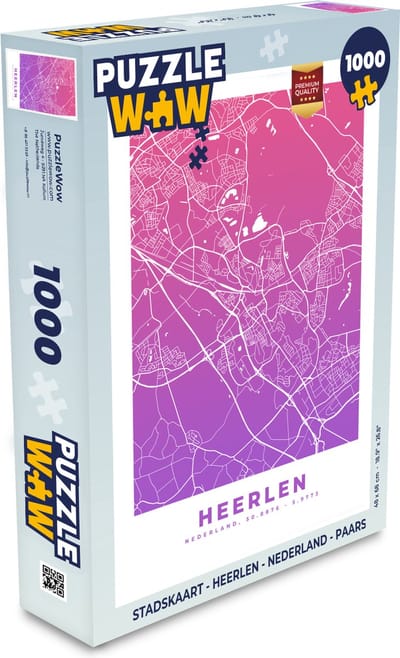 Puzzel Stadskaart - Heerlen - Nederland - Paars - Legpuzzel - Puzzel 1000 stukjes volwassenen - Plattegrond