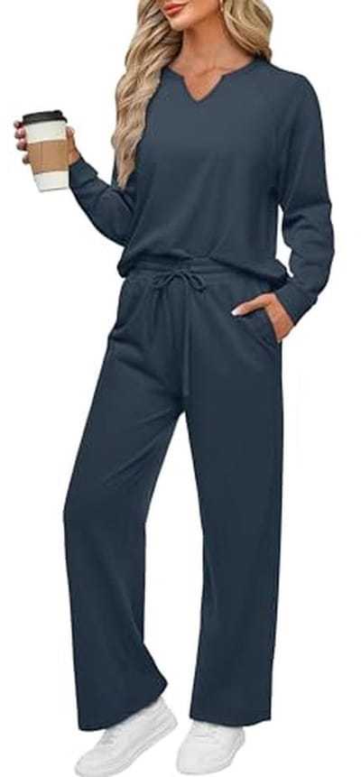 V-hals Activewear Dames Lounge Wear Set Effen Kleur Trainingspak Tweedelige Outfit