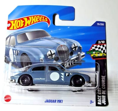 HOT WHEELS JAGUAR MK1 BLUE 1:64 75/250 HW RACE DAY JOUR DE COURSE 2/10 SHORT CART 2025