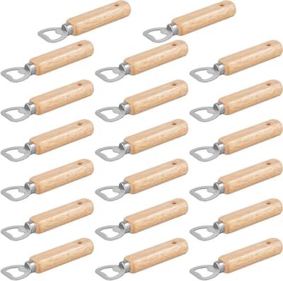 20 Stuks Houten Flessenopeners met RVS Kop, Ideaal voor Thuis, Feestjes en Bars, Handig en Duurzaam