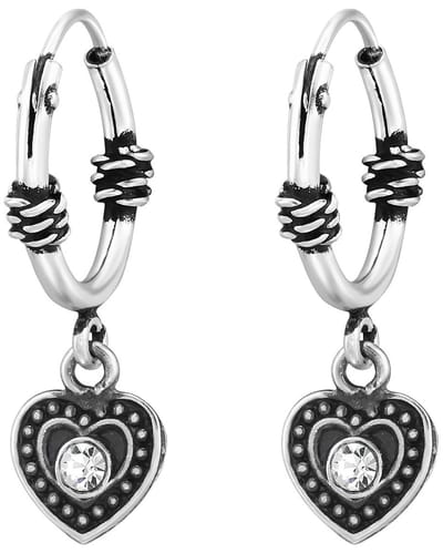 Joy|S - Zilveren Bali oorringen - 12 mm - geoxideerd - hartje bedel met kristal - sterling zilver 925