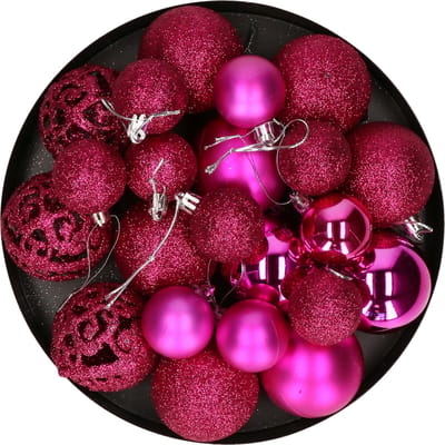 Kerstballen - 50x stuks - felroze - 3, 4, 6 cm - kunststof - fuchsia roze