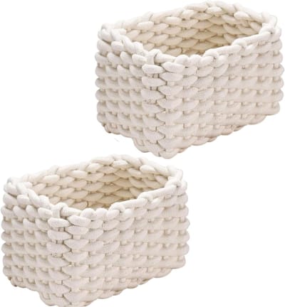 Opbergmand van katoen, 19 x 15 x 12 cm, gevlochten mand, manden, organizer voor badkamer, wasgoed en woonaccessoires, wit