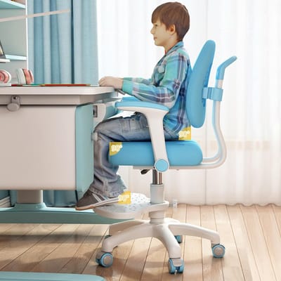 Kinder Bureau Stoel - Kinderstoel School - Studeren en Lezen - Zelfvergrendelende Wielen - 43-55 cm Verstelbaar - Blauw