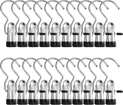 Set van 20 Kledingknijpers - Draagbare Kledingclips voor Broeken, Schoenen en Handdoeken - Duurzame Metalen Haakjes met Tangen voor Thuisgebruik