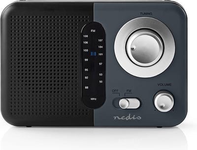 Nedis FM-Radio - Draagbaar Model - FM - Batterij Gevoed / Netvoeding - Analoog - 2.4 W - Zwart-Wit Scherm - Koptelefoonoutput - IP20 - Handvat - Grijs / Zwart