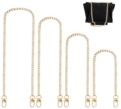 Tasketting 4 stuks, 120 cm, 100 cm, 80 cm, 60 cm, platte kettingriem, zakketting, goud, metalen doe-het-zelf ketting