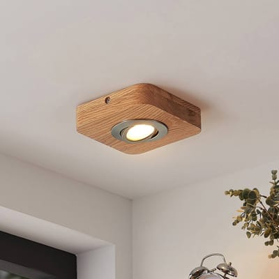 Lindby - plafondlamp hout - 1licht - Eikenhout, ABS, polycarbonaat - H: 3.7 cm - licht hout, satijn nikkel - Inclusief lichtbron