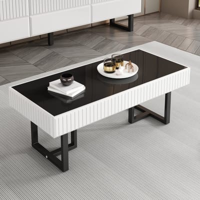 PHOEBE CAT Salontafel - Hoogglans tafelblad - 110 x 50.5 x 41 cm - Zwart + Wit