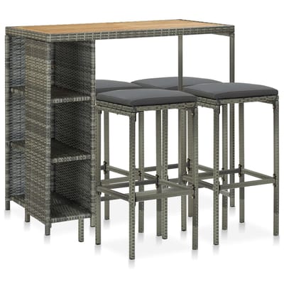 vidaXL - 5-delige - Tuinbarset - met - kussens - poly - rattan - grijs