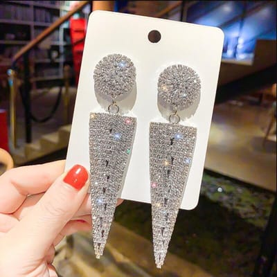 Bijoux de Mariage Grandes Boucles d'Oreilles pour Femmes Triangle Géométrique Métal Cristal Pendantes Boucles d'Oreilles Mode Boucles d'Oreilles de Soirée gray