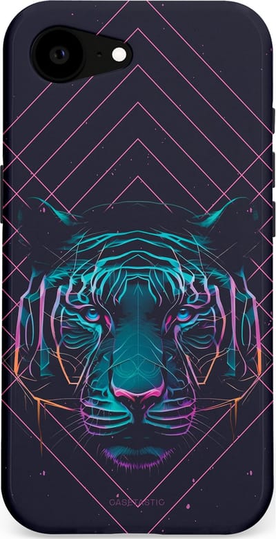 Casetastic hoesje geschikt voor Apple iPhone 16e / Apple iPhone 17e - MagSafe - Dubbellaagse bescherming - Neon Tijger - Fashion Case - Donkerblauw