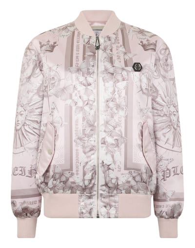 Oversized Satin Bomber Butterfly Tattoo