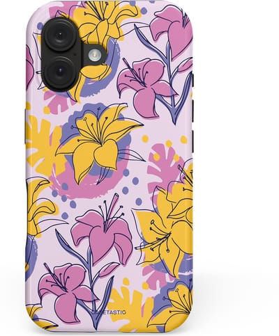 Casetastic hoesje geschikt voor Apple iPhone 16 - MagSafe - Dubbellaagse bescherming - Flora Fantasia - Fashion Case - Lila Goud Lichtgrijs Taupe